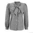 thumbnail image 5 of Xunmmm Women's Long Sleeve Plaid Blouse with Bow Loose Top Cute Casual Shirt Spring Outfit Fall Black, 5 of 7