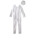 thumbnail image 5 of Aislor Kids Girls Metallic Shiny Long Sleeve Leotards Gymnastic Jumpsuit with Hair Scrunchie for Yoga Sports Dancewear A Silver 6, 5 of 7