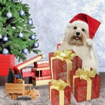 Hxlamzoo 3 Pcs Metal Christmas Lighted Gift Boxes, LED Light Up Decor Outdoor Yard Decorations for Xmas Holiday Party Supplies, Sliver/Red/Blue, Without Battery