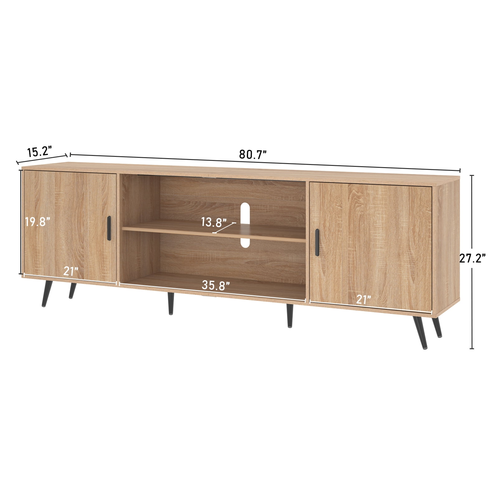 ChVans 80 Inch Mid Century Modern TV Stand for TVs up to 90 inches, Wood TV Stand with Storage, Entertainment Center for Living Room Bedroom, TV Media Console
