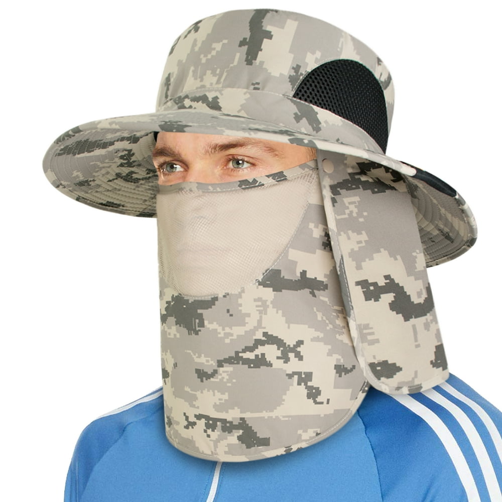 SUN CUBE Fishing Hat for Men with Removable Face Neck Flap Cover Wide