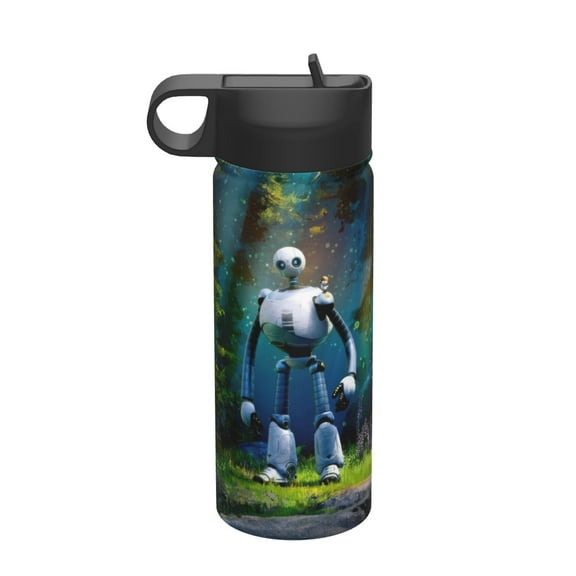 Bottle The Wild Robot Insulated Stainless Steel Wide Mouth Water Bottle With Straw, 18oz Portable Leak Proof Drinking Bottle For Outdoor Office Travel School