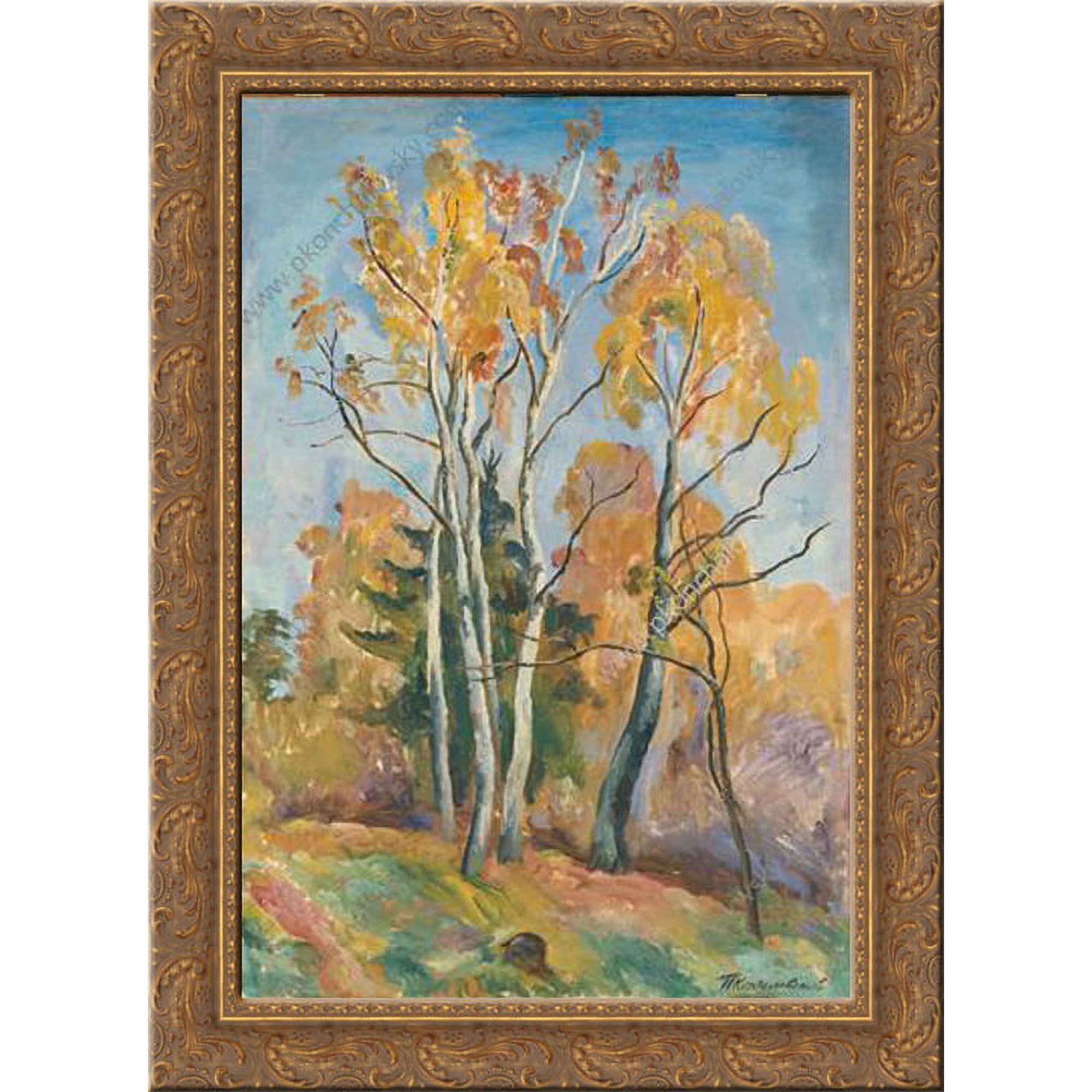 Birches in autumn 24x18 Gold Ornate Wood Framed Canvas Art by Pyotr Konchalovsky