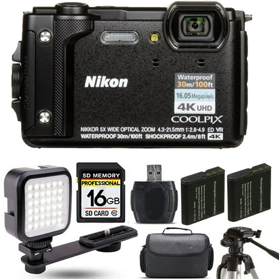 Nikon COOLPIX W300 Camera (Black)   Extra Battery   LED - 16GB Kit (International Version)