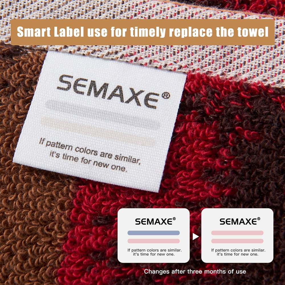 SEMAXE Pattern Washcloths Towels Set, 550GSM 100% Combed Cotton， 12-Pack, Red