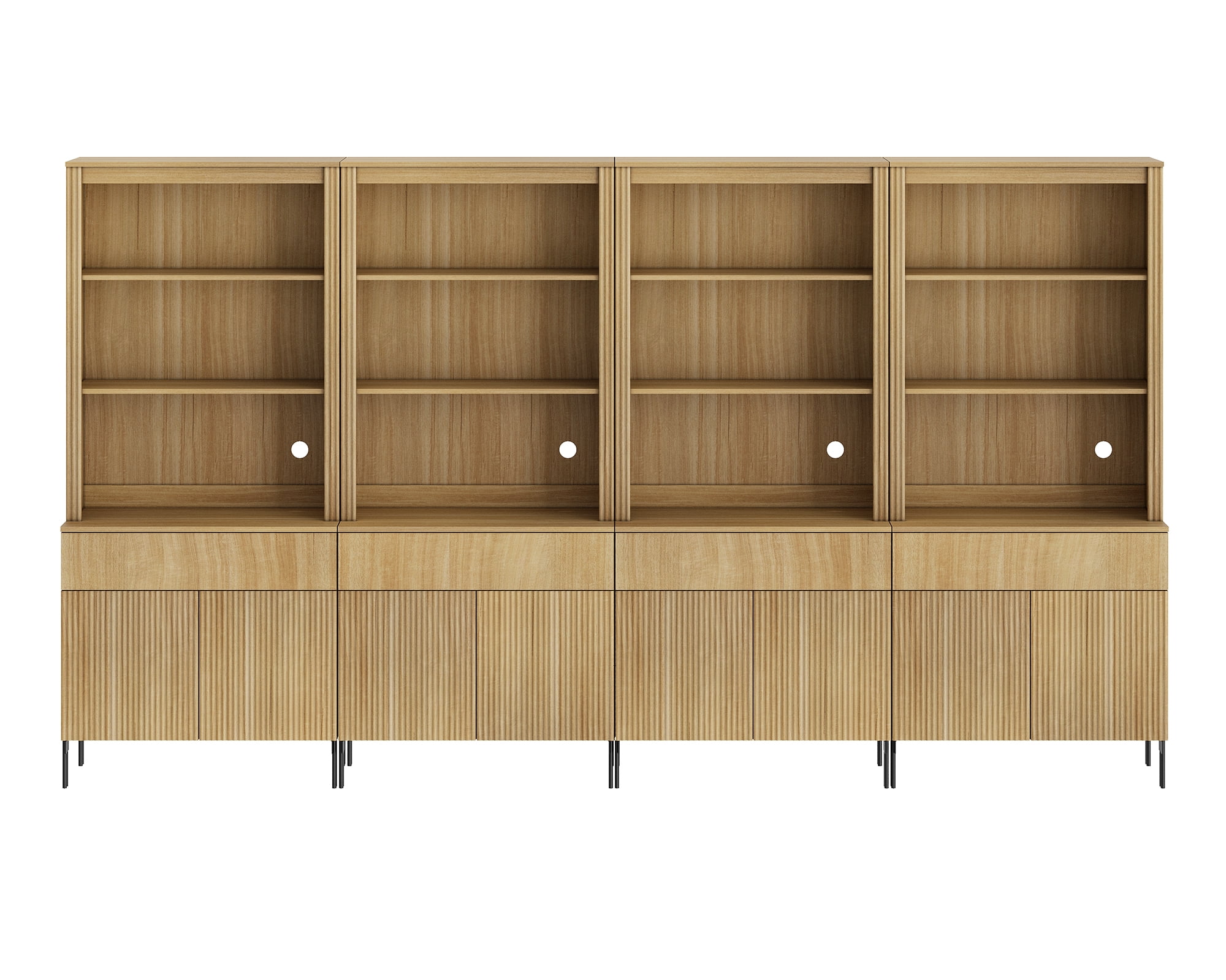 71.6"H X 126"W Set Of 4 Bookcase with Storage Cabinets, 20 Tier Bookshelf with Fluted Doors and Drawers, Large Modern Display Cabinet For Living Room Bedroom Home Office Kitchen