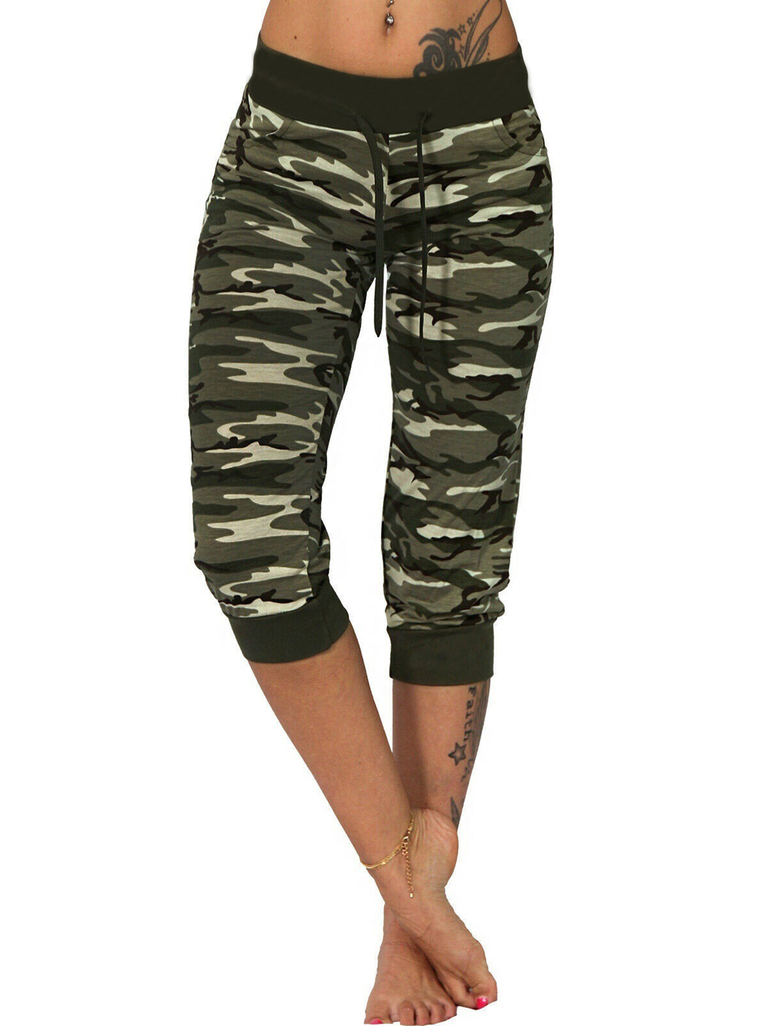 (2 Packs) Juniors' Plus Size Camo Sports Yoga Crop Jeggings High Waist Tummy Control Oversized Camouflage Pants - image 4 of 5