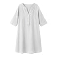 thumbnail image 5 of VBVC Women's Cotton Linen V Neck Tunic Dress , Casual 3/4 Sleeve Summer Shift Dress For Women , Ladies' Button Down Mini Dresses with Pockets,White,S-2XL, 5 of 5