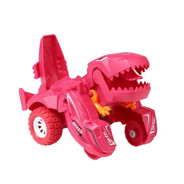 Pink Kids Transforming Dino Car Toy Pull Back Action Vehicle Dinosaur Model Party Favor Educational Gift Holiday Present