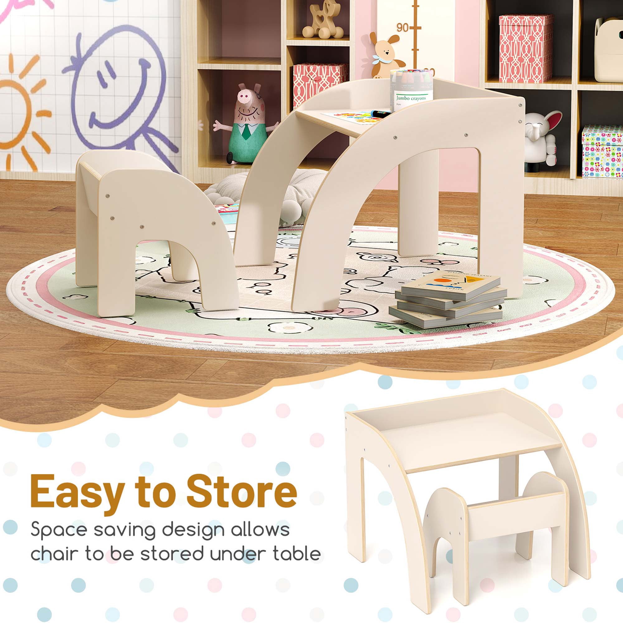 Costway Kids Desk and Chair Set Wooded Toddler Table and Chair Set with Proper Height White