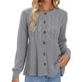 thumbnail image 2 of Women's Button Down Knit Cardigan, Soft Long Sleeve Open Front Sweater with Cable Pattern, Comfortable Fall Cardigan for Women 2025, Versatile Layering Piece for Casual and Office Wear Grey L, 2 of 4
