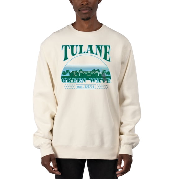 Men's Uscape Apparel Cream Tulane Green Wave Premium Heavyweight Pullover Sweatshirt