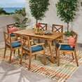 thumbnail image 2 of Jaxon Outdoor 6 Seater Acacia Wood Dining Set with Cushions, Teak, Blue, 2 of 15