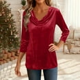 thumbnail image 7 of Women's Velvet T Shirts 3/4 Length Sleeve Solid Shirt Cowl Neck Drape Ruched Front Long Sleeve Blouses Tops, 7 of 7
