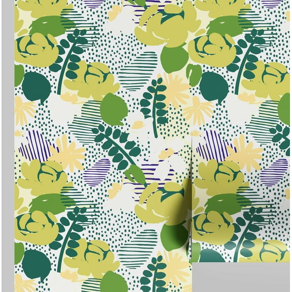 S4Sassy Modern Abstract Botanical Wallpaper - Green Wall Covering, 25" x 120" Self-Adhesive Vinyl Walls Paper, Decorative Walls Wrap, Easy DIY Wall Covering For Bedroom, Cabinets