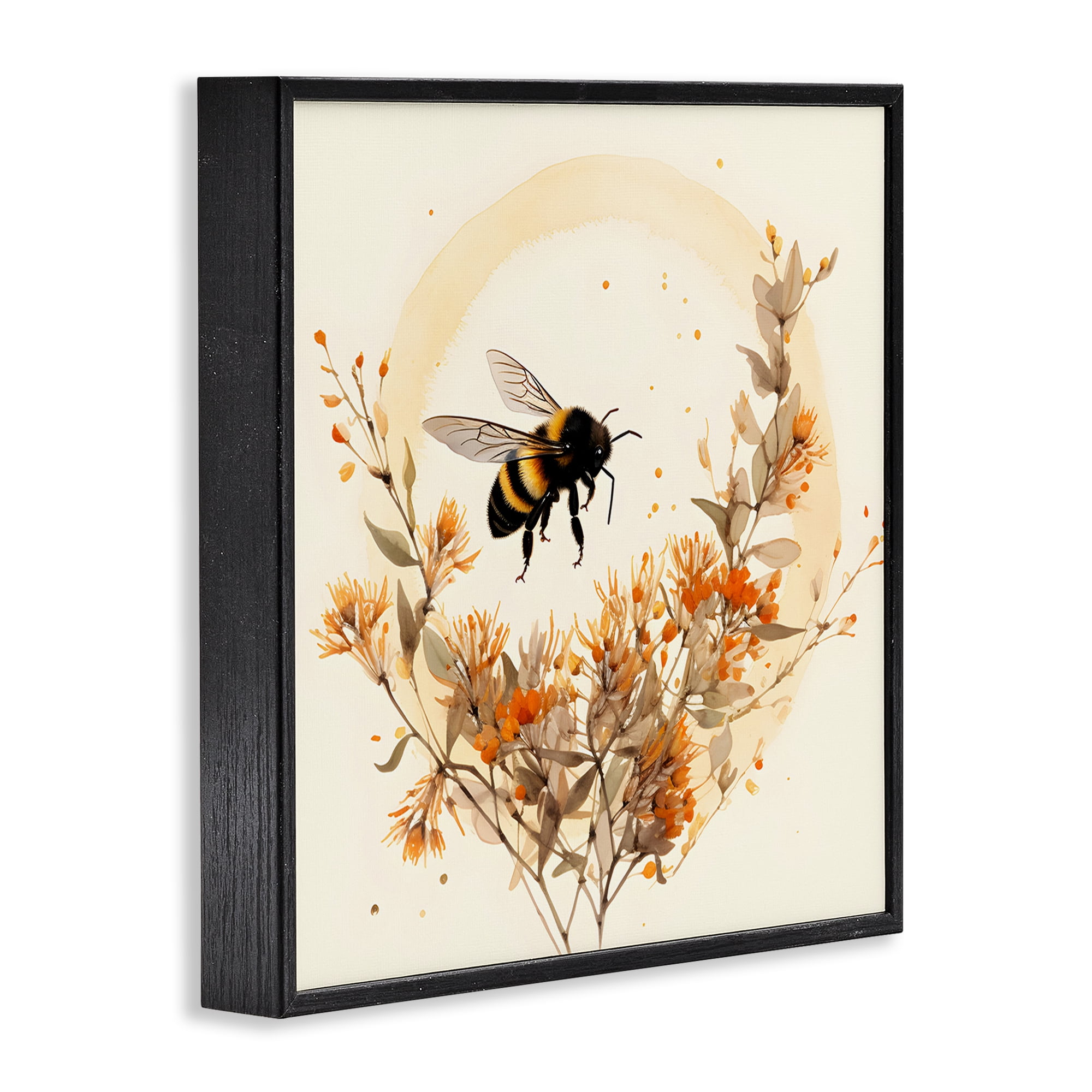 Stupell Industries Bee Florals View Animals & Insects Painting Black Framed Art Print Wall Art, 24 x 24