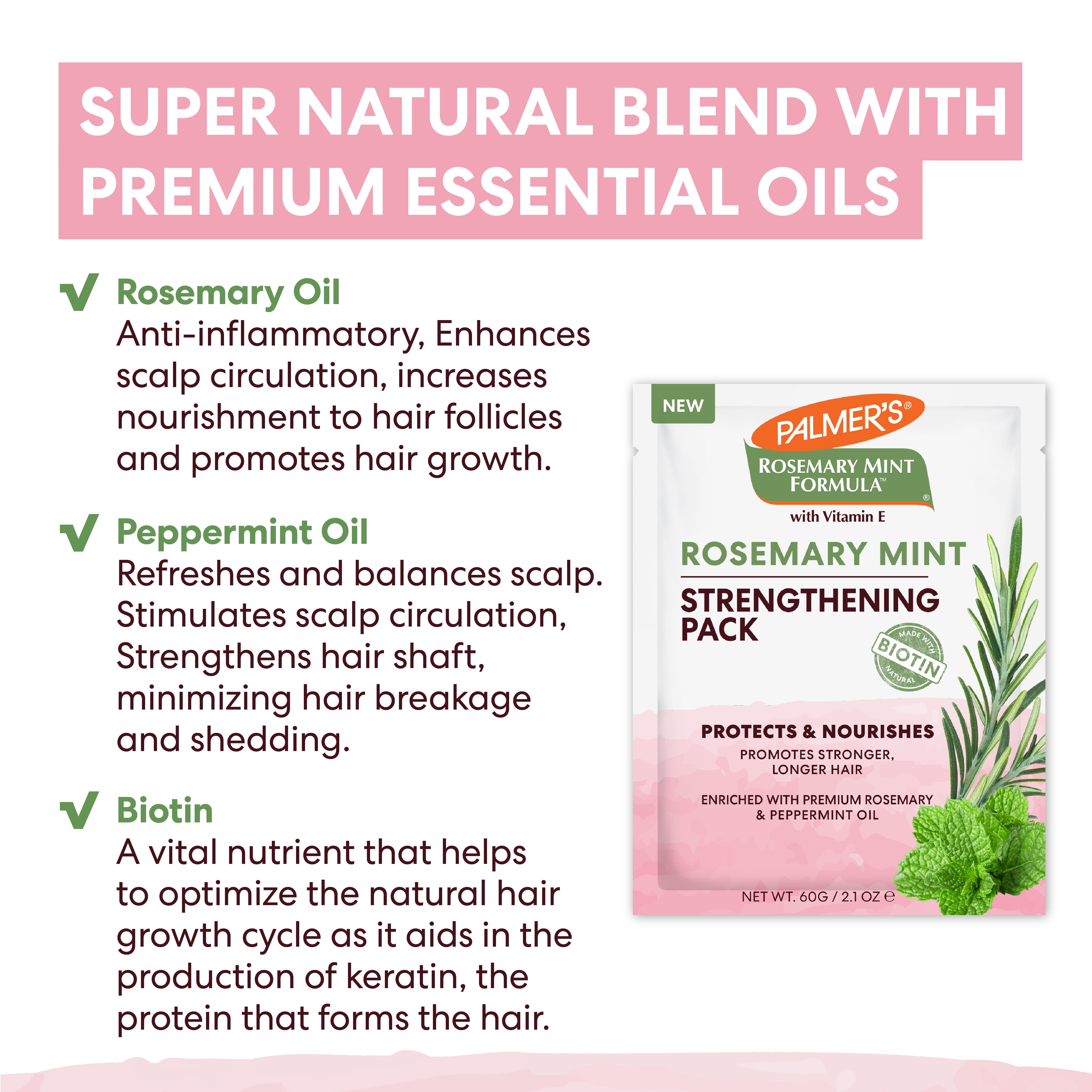 (2 pack) Palmer's Rosemary Mint Formula Strengthening Pack Conditioner; Hydrating, Protecting, and Stimulates Growth 2.1 fl. oz