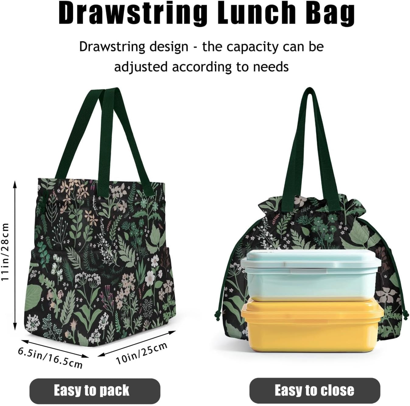 Lunch Bag for Women Insulated Womens Drawstring Lunch Bag for Work, Stain-Resistant Large Lunch Box for Women with Containers, Cinch Closure Cromwell Bag Black Man Reusable Lunch Bag Office