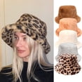 thumbnail image 4 of Sombreros de cubo esponjosos de piel sintética de leopardo de vaca para mujer, sombrero de sol cálido para exteriores, gorra de pescador peluda de terciopelo suave, moda de Panamá para niña, Invierno, 4 of 5