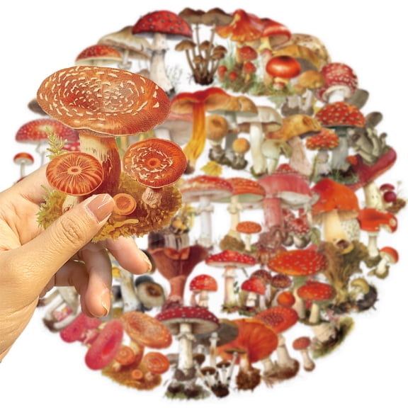 50 Pcs Cartoon Retro Mushroom Stickers, Clear Waterproof Vinyl Decals for Phone Skateboard Water Bottle Laptop DIY Craft Decor