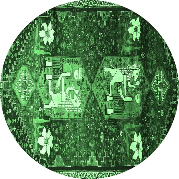 Ahgly Company Indoor Round Animal Emerald Green Traditional Area Rugs, 3' Round