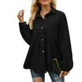 thumbnail image 4 of Women's Corduroy Button Down Shirts Collared Solid Long Sleeve Peplum Tops Pleated Casual Loose Fall Blouse Tee, 4 of 7
