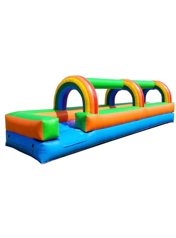 Pogo Bounce House Crossover Giant Inflatable Slip and Slide, Rainbow with Blower