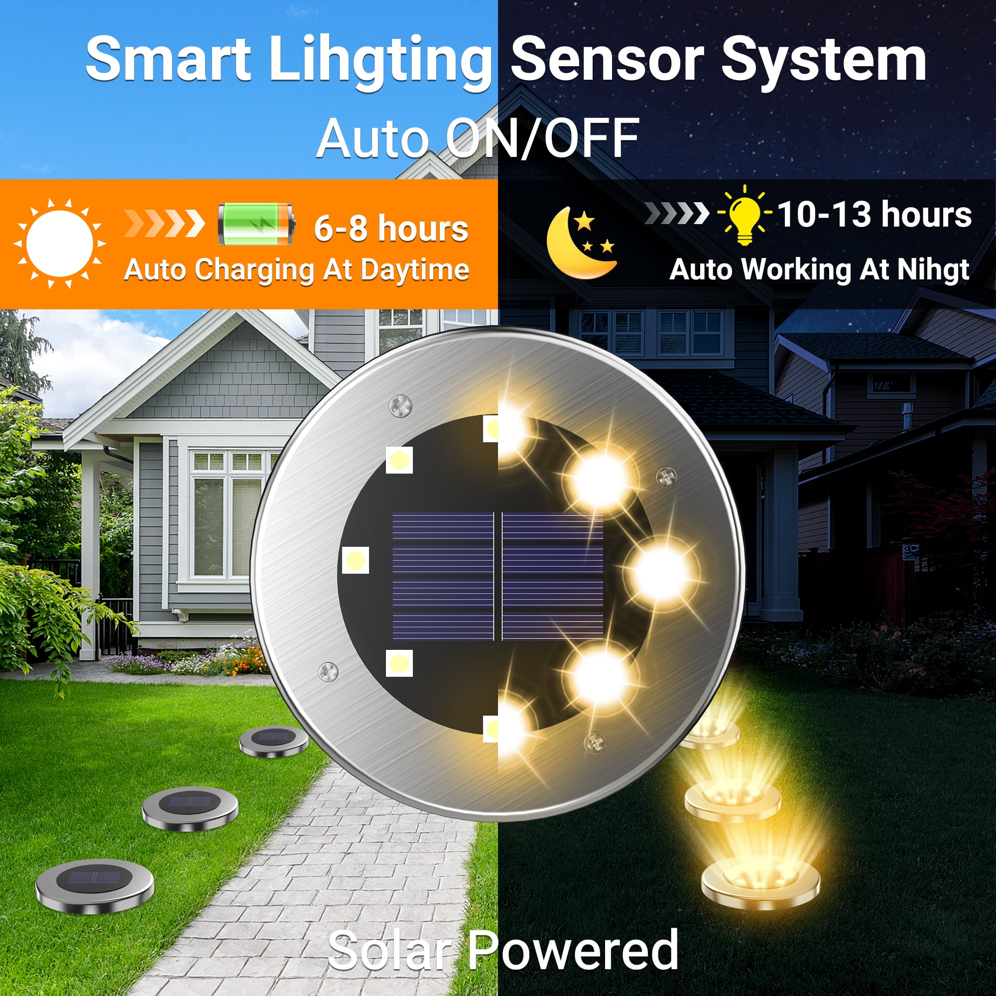 DAYBETTER 12 pack Solar Ground Lights,8 LED Disk Light for Driveway Walkway Pathway Outside Lihgting