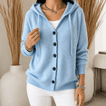 thumbnail image 7 of Sorvello Women's Hooded Knit Cardigan Sweater Button Down V Neck Drawstring Hood Solid Color Warm Fall Winter Outerwear Coat for Women Sky Blue XXL, 7 of 7