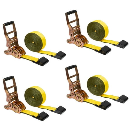 4 Pack 4" x30' Self-Tensioning Ratchet Tie Down Straps with Flat Hooks - 5,400 Lbs WLL - Heavy Duty Tie Down Ratchet Straps for Flatbed, Truck, Trailers, Cargo, Pickup - Yellow