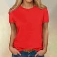 thumbnail image 3 of Scyoekwg Women Short Sleeve Shirts Tops Round Neck Basic Tops Lightweight Loose Trendy Solid Color Blouses (Red,L), 3 of 5