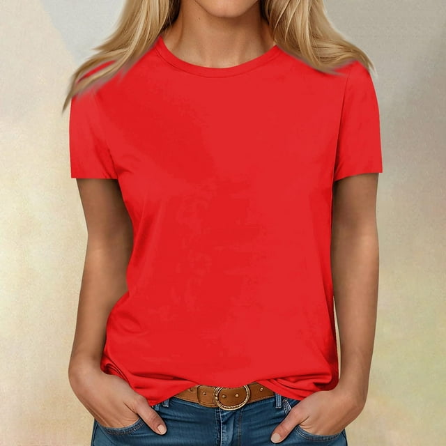 AherBiu Plus Size Womens T Shirts Crew Neck Loose Fitting Tshirts Casual Short Sleeve Solid Color Basic Tees