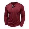 thumbnail image 4 of XUANTAOO Mens Tshirts Long Sleeve Button Down Crewneck Henley Shirt Basic Wine Button Up Shirts Mens Clothes, 4 of 7