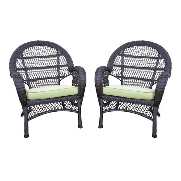 Afuera Living Wicker Chair in Espresso with Green Cushion (Set of 4)