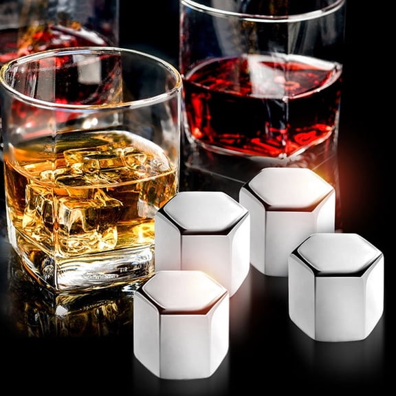 4pcs 304 stainless steel cooling stones with ice tongs, reusable drinking ice, whiskey cooler, perfect for cocktail parties, bars, Christmas, Halloween, Valentine's Day gift sets