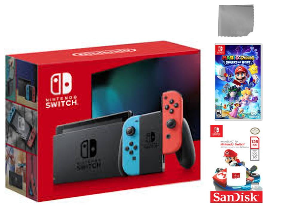 Nintendo Switch Neon Blue and Red Joy-Con, Mario Rabbids Sparks of Nintendo Switch Neon Blue and Red Joy-Con, Mario Rabbids Sparks of