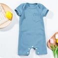 thumbnail image 4 of FAOWME Baby Onesie Solid Color Cute Little Pocket Jumpsuit Onesie Baby Onesie Crawling Suit Blue 12-18 Months, 4 of 6