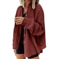 thumbnail image 2 of Only Moment Wine Fall Jackets For Women Button Down Shirts Jacket Crew Neck Lightweight Classic Casual Outerwear with Pockets 2XL, 2 of 6