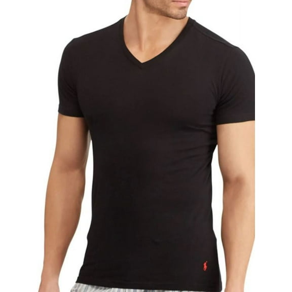 Polo Ralph Lauren Mens 3-Pack Slim Fit V-Neck Cotton T-Shirt, Black, Medium