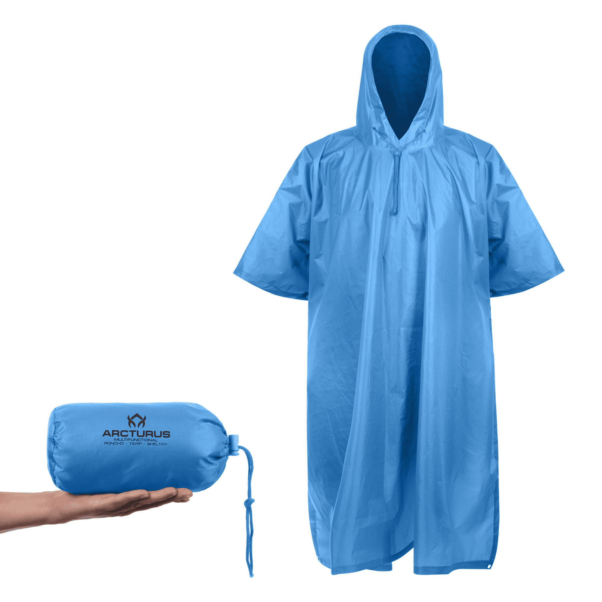 2 Emergency Rain Poncho Green Raincoat Camping Wet Weather Pocket w/ Sleeve 