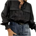 thumbnail image 2 of Pompotops Chemise Décontractée de Mode pour Femme à Lacets avec Poche, Manches Longues, Col Rond, Haut/chemise, Liquidation, 2 of 4