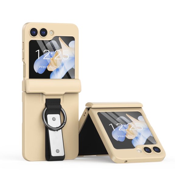 Haobuy Compatible with Samsung Galaxy Z Flip 5 Case with Screen Protector Shockproof Z Flip 5 Hinge Case with Ring-Gold