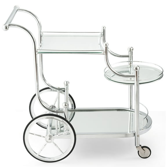 Topbuy Serving Cart Kitchen Bar Wine Tea Cart Glass Shelves with Wheels