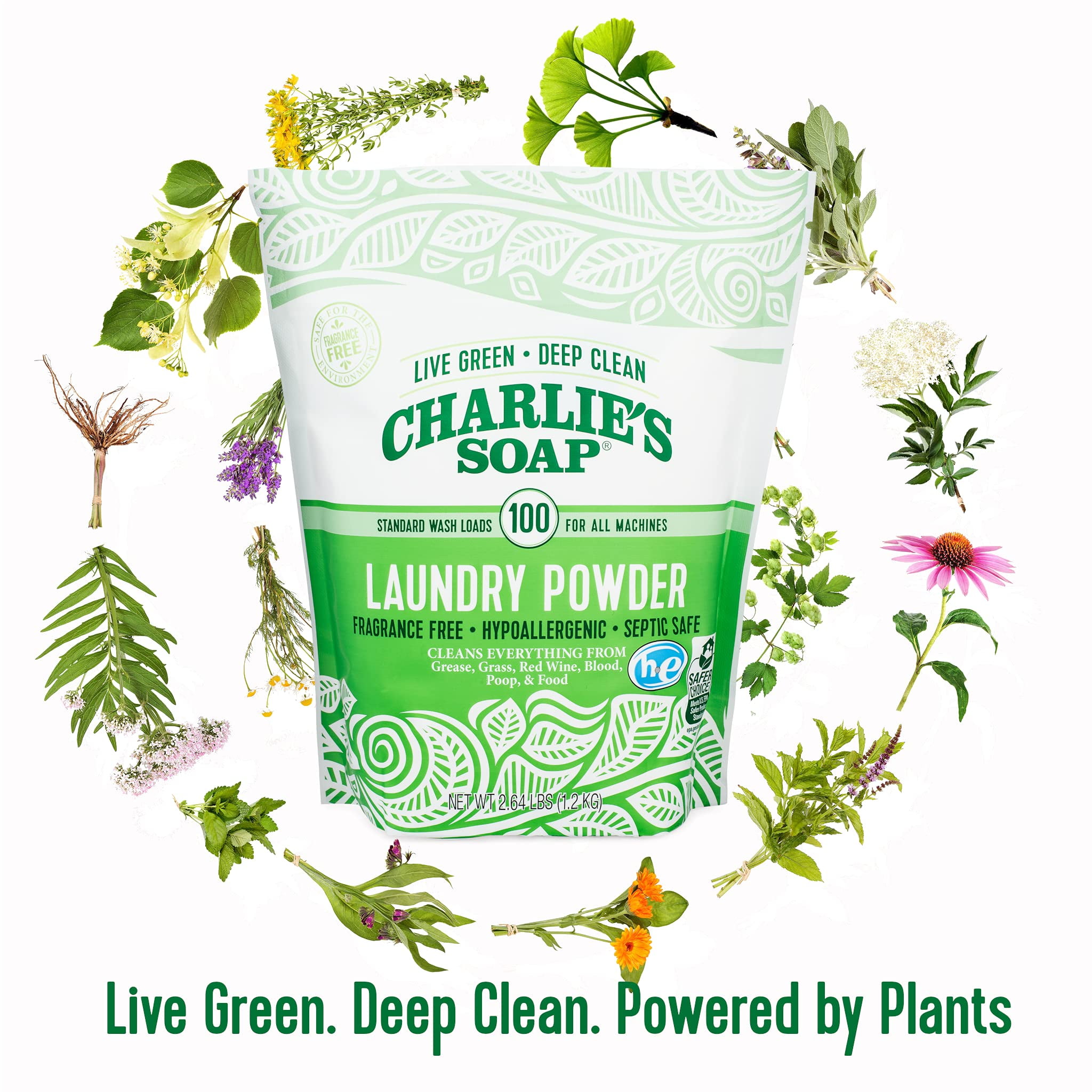 Charlies Soap Laundry Powder (100 Loads, 6 Pack) Hypoallergenic Deep Cleaning Washing Powder Detergent  Eco-Friendly, Safe, and Effective
