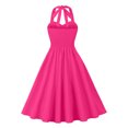 thumbnail image 4 of Cavosen 1950s Women's Cocktail Dresses Pink Vintage Retro Sleeveless Halter Neck Drawstring with Pocket A-Line Tea Length Dresses Solid Elegant Bodycon Rockabilly Party Dress 2XL, 4 of 7