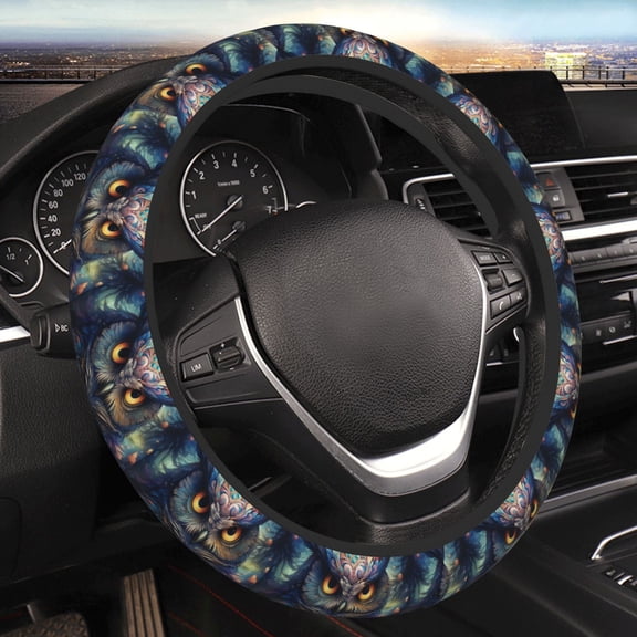 Steering Wheel Cover Anti-Slip Elastic Car Protective Universal 15 Inch Fit for Vehicles Auto SUVs , Galaxy Owl Starry Art