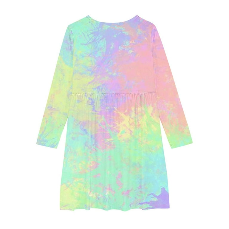t party tie dye dress Gersome Long Sleeve Dress for Kids Girls A Line Swing Tie-Dye Skater Twirl Party Dresses 4-14 Years, Girl's, Size: 7-8 Years