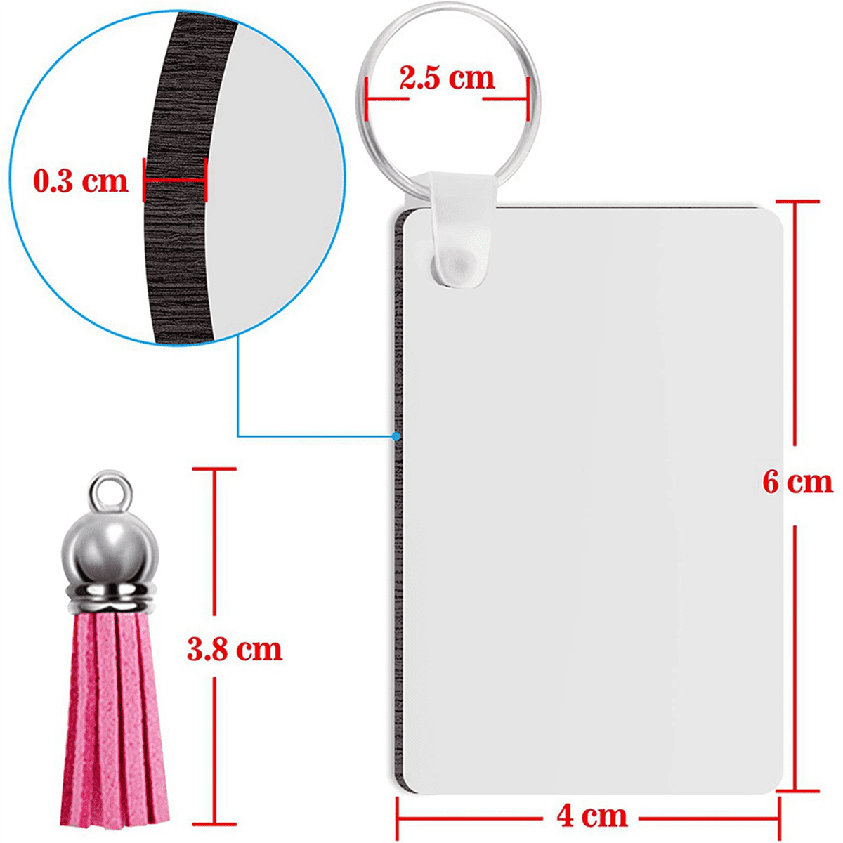 320Pcs Sublimation Keychain Blanks Set Key Rings Sublimation Blanks Heat Transfer Keychain Tassels MDF Blank-Rectangle