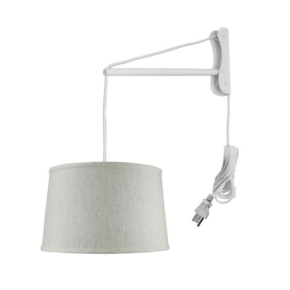 MAST Plug-In Wall Mount Pendant, 2 Light White Cord/Arm with Diffuser, Textured Oatmeal Shade 14x16x10