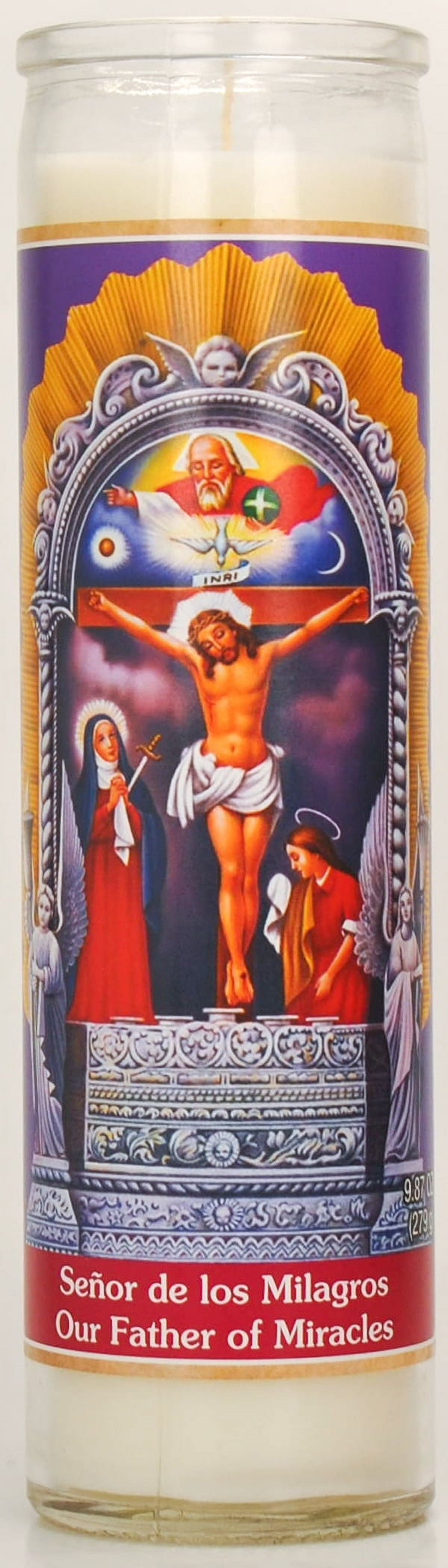 (4 pack) Prayer Candle Sr De Los Milagros White Wax, 8 Inch